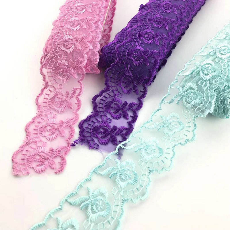 การออกแบบคลาสสิกหลายสี organza ลูกไม้ตัดแต่งปัก organza ลูกไม้ขายส่งขายส่ง
