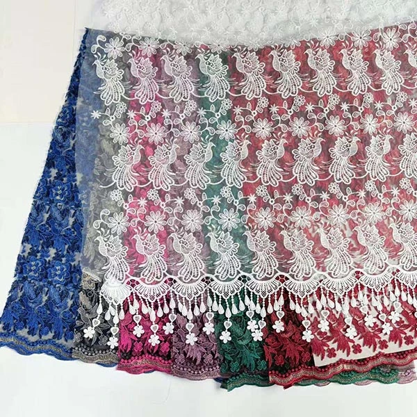 ขายส่งดอกไม้ 3D ที่สวยงามลูกปัดผ้าเย็บปักถักร้อยสิ่งทอราคาถูกลูกไม้ Voile สวิสตัด 2021